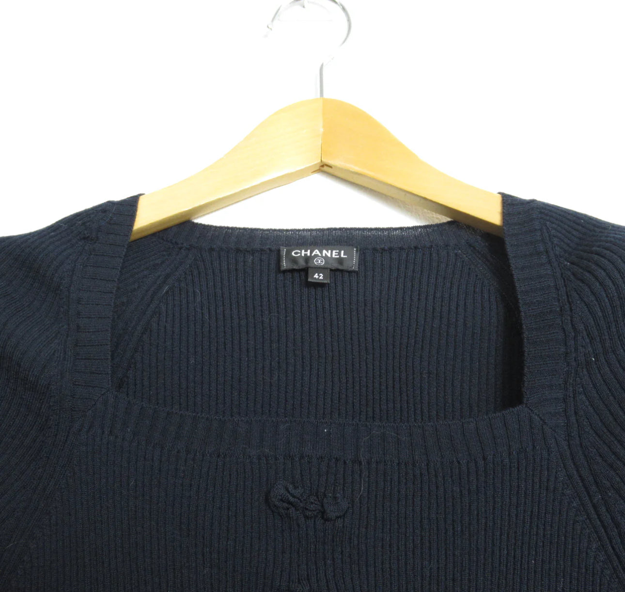 Chanel SHORT SLEEVE KNIT SWEATER SWEATER WOOL NAVY
