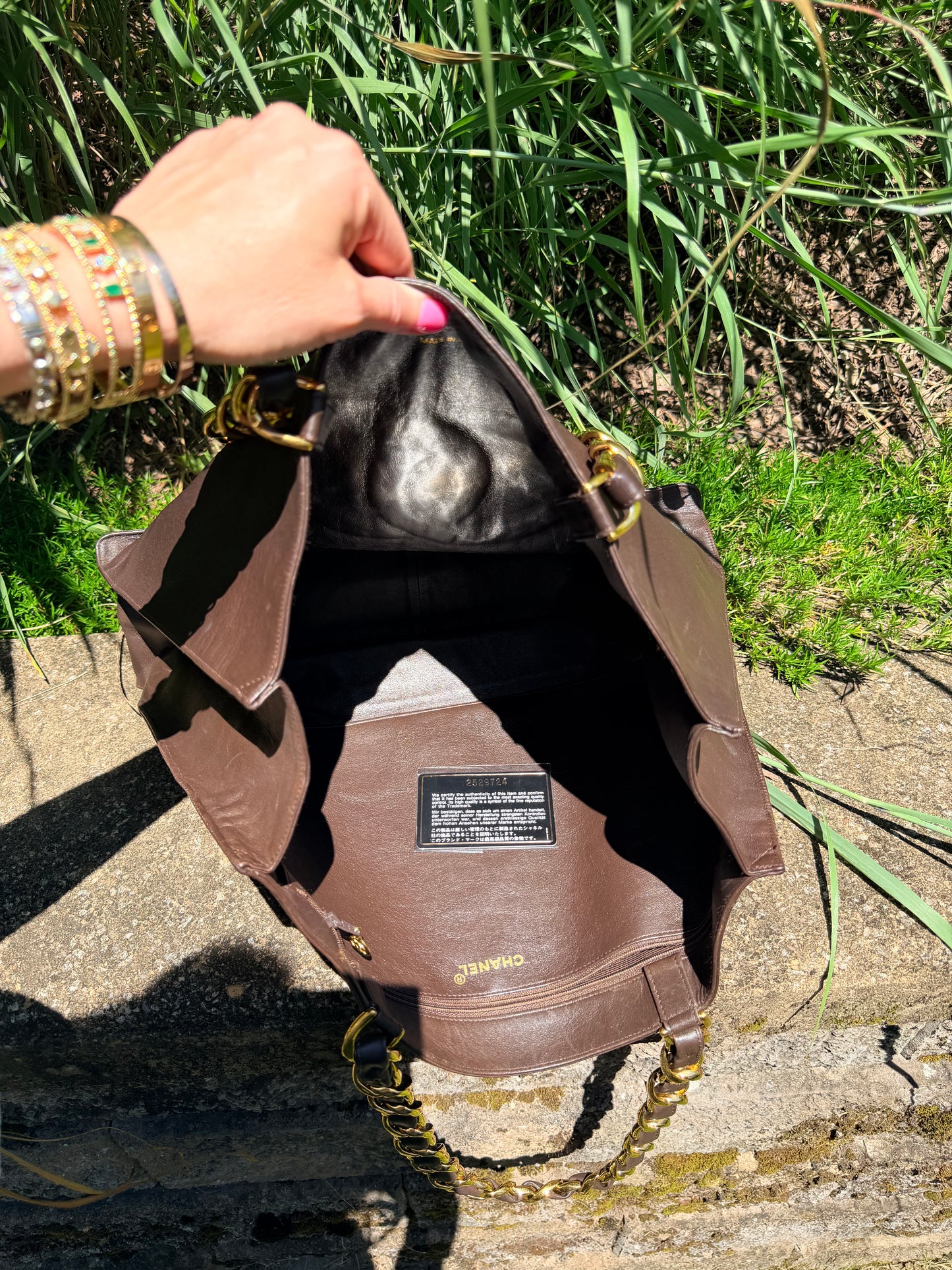 Vintage Chanel Big COCO Chain Tote in Brown Leather