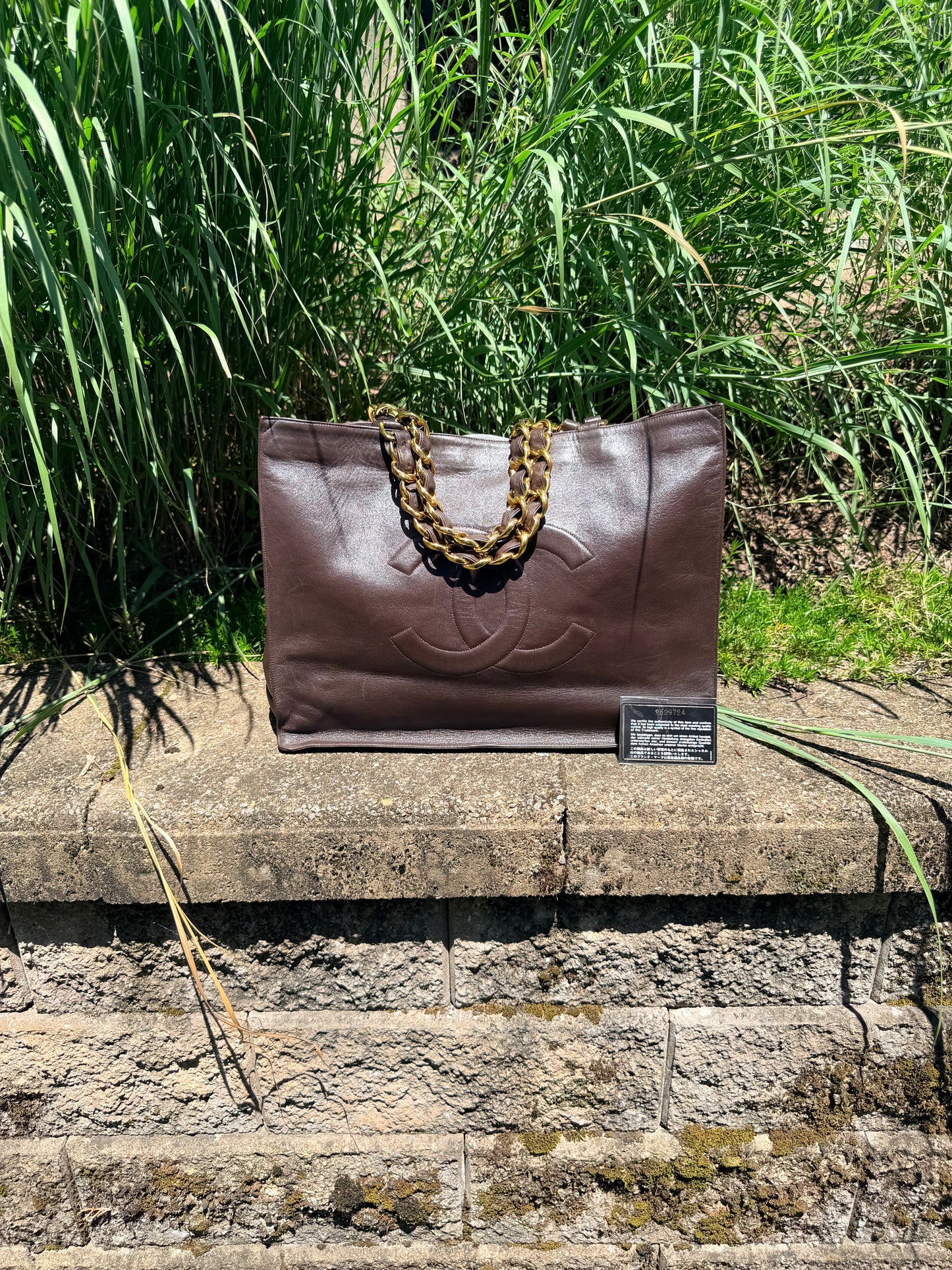 Vintage Chanel Big COCO Chain Tote in Brown Leather