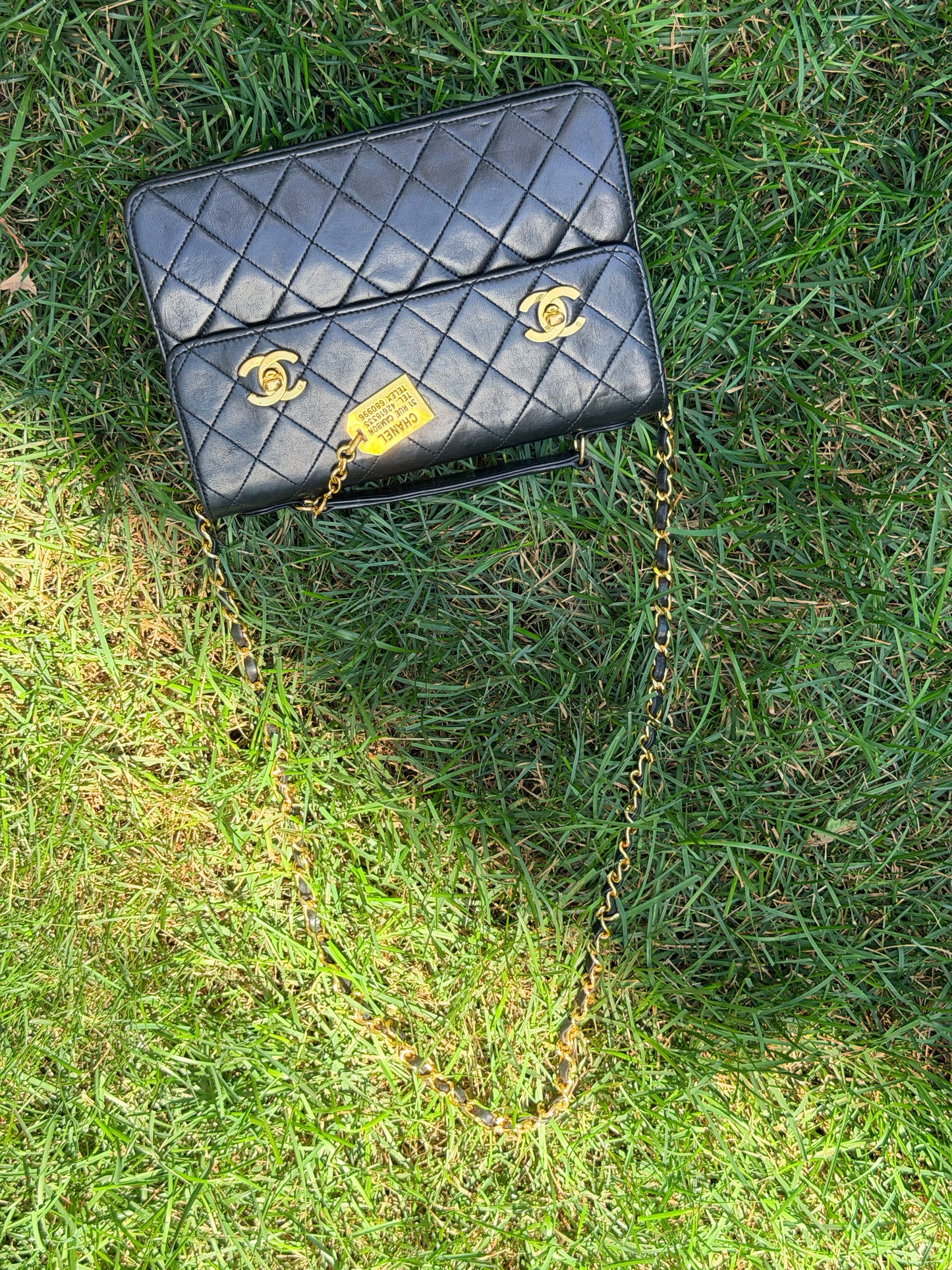 Vintage Chanel Double Turnlock Matelasse Chain Shoulder Hand bag lambskin GHW