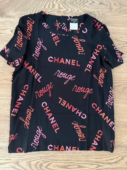 CHANEL Pre-owned 1996 Logo Print Silk T-shirt In Black Fr 42