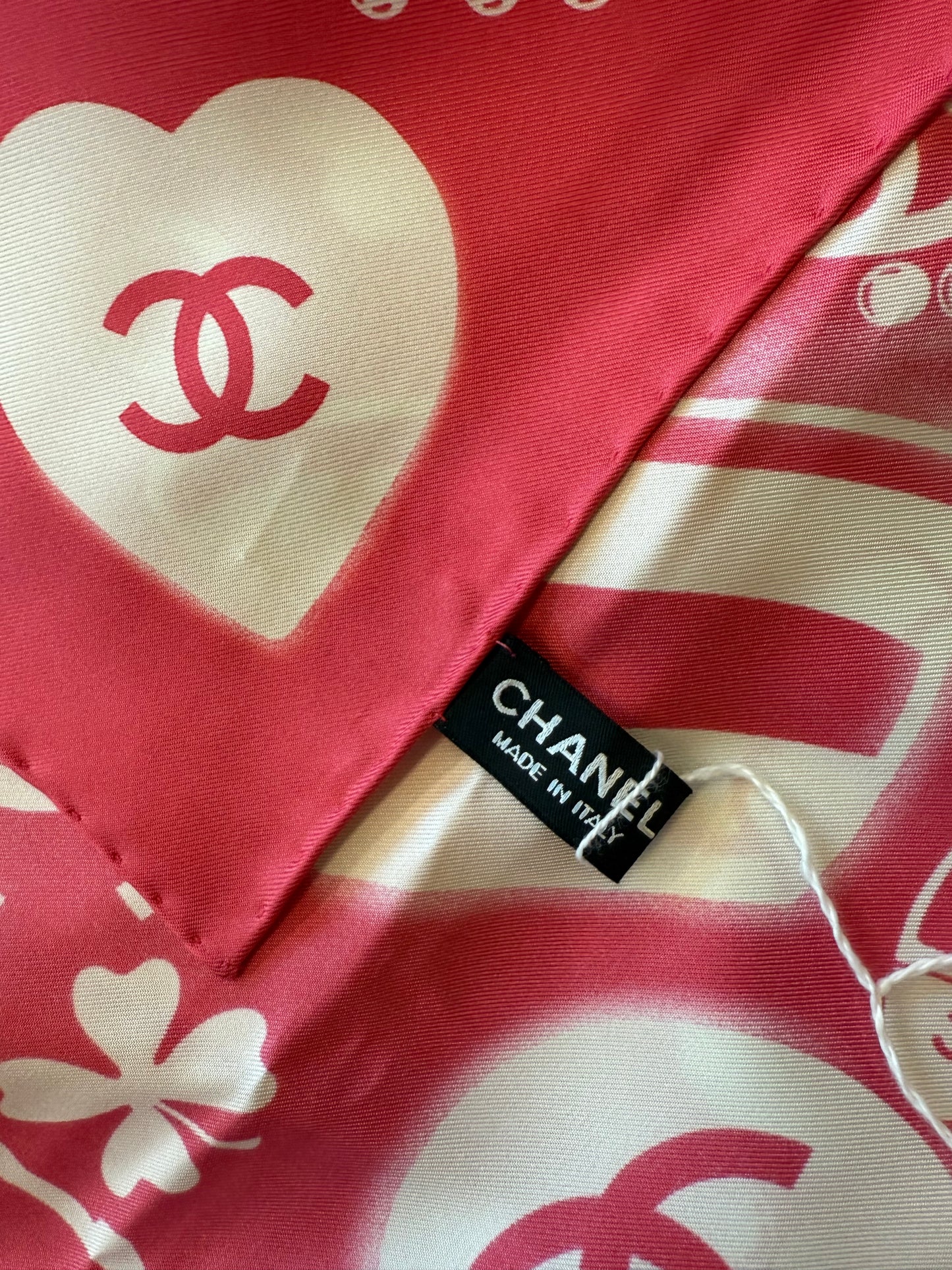CHANEL LOGO CC CAMELIA SQUARE 90 PINK SILK SCARF 2019