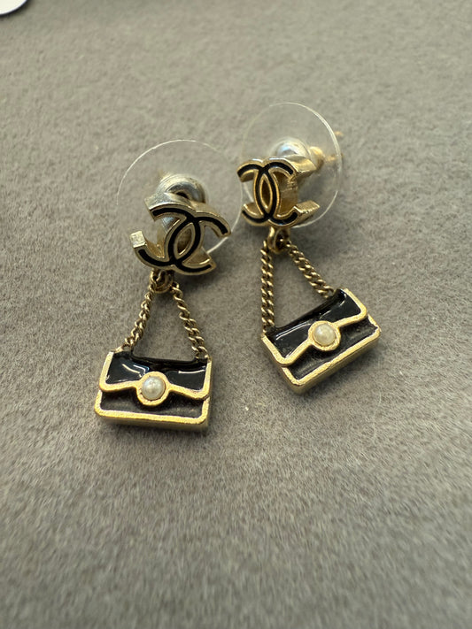 Chanel Faux Pearl & Enamel Handbag Drop Earrings