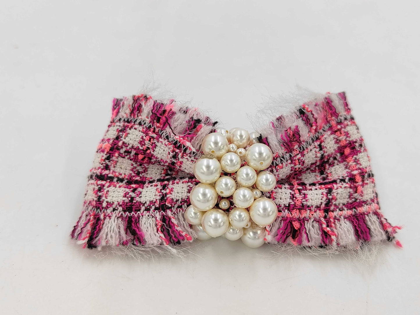 Chanel Coco Mark Pearl Tweed Ribbon Barrette Hair