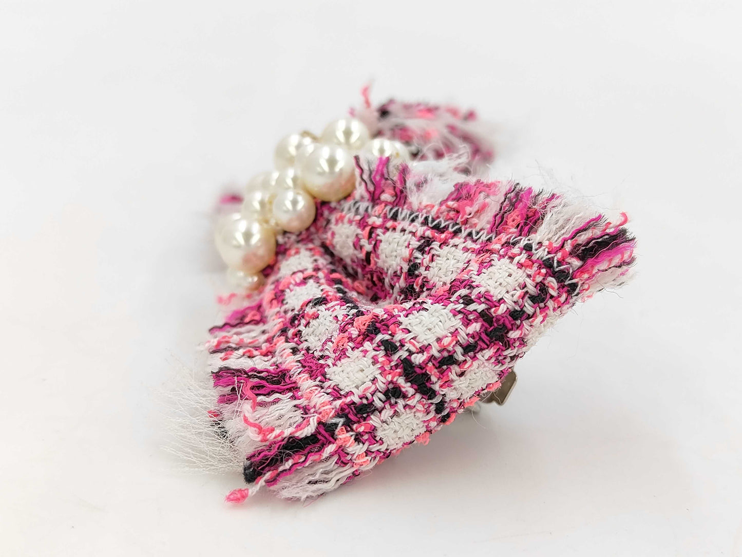 Chanel Coco Mark Pearl Tweed Ribbon Barrette Hair