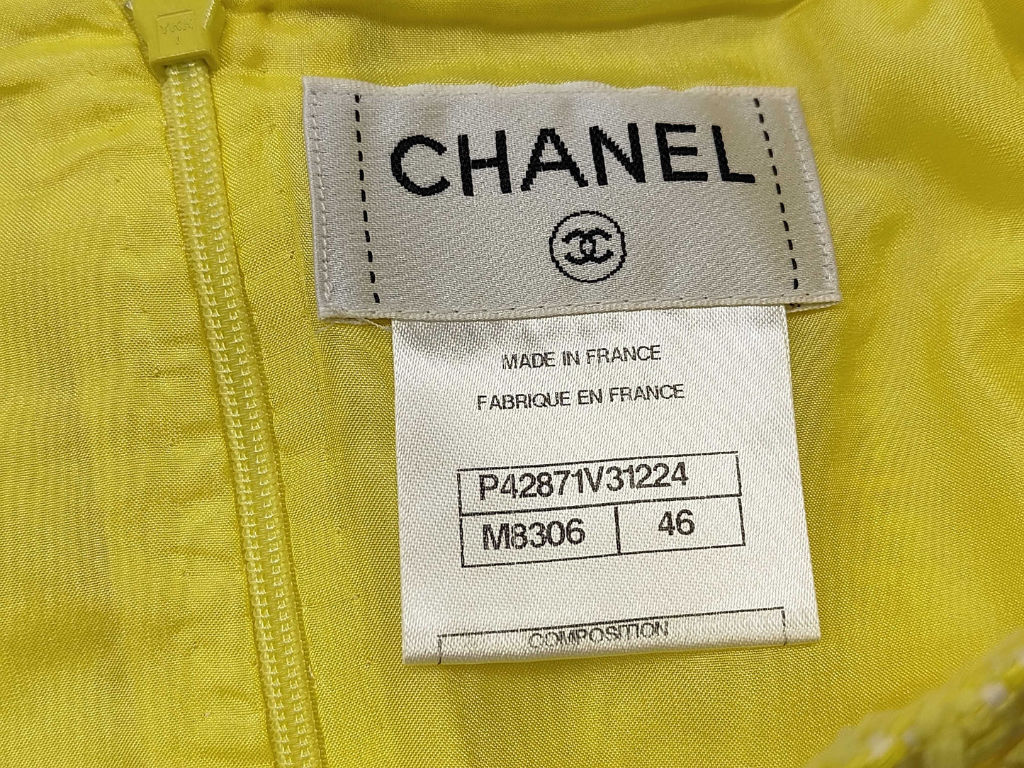 Chanel Yellow Tweed skirt with rhinestone CC charm logo