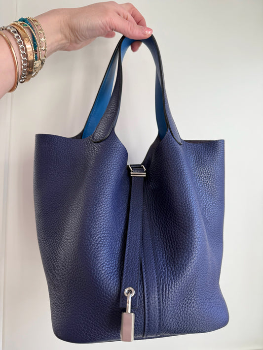 Hermes Picotan Eclat MM Blue Clemence Leather SHW 22