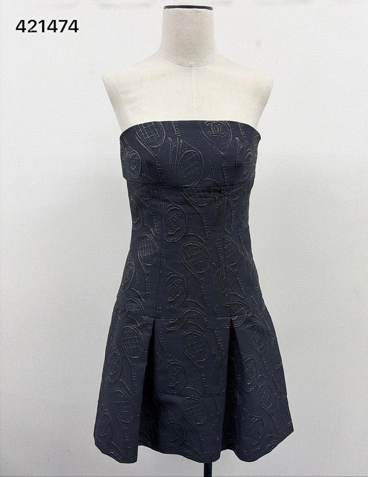 Chanel Navy Strapless Logo and Tennis Racket Dress Fr 36 09P
