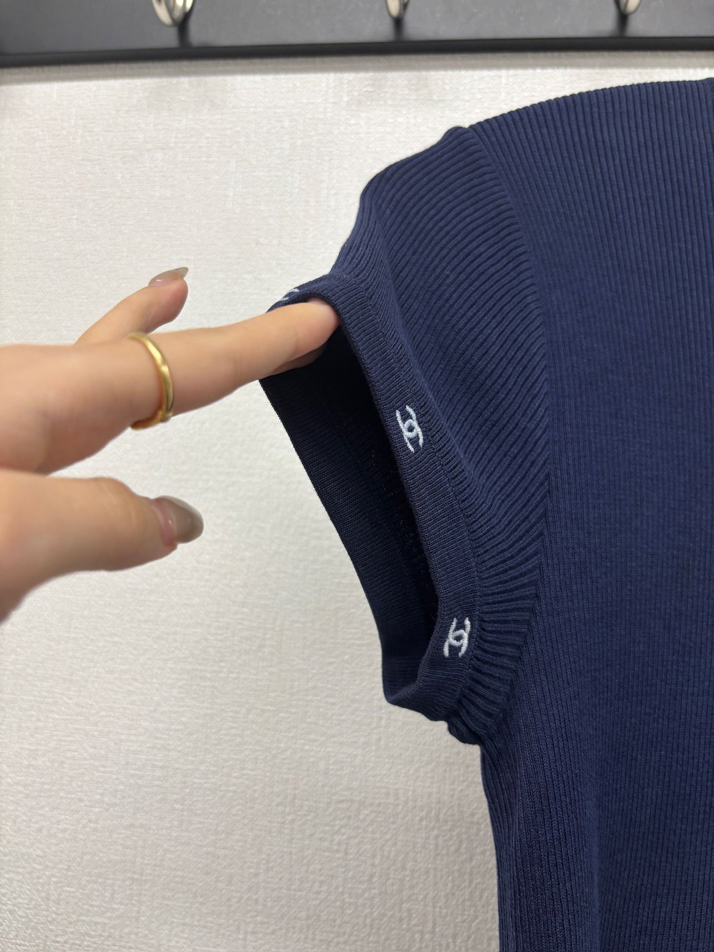 Chanel Navy CC logo on Trim Tshirt from 96C FR 46