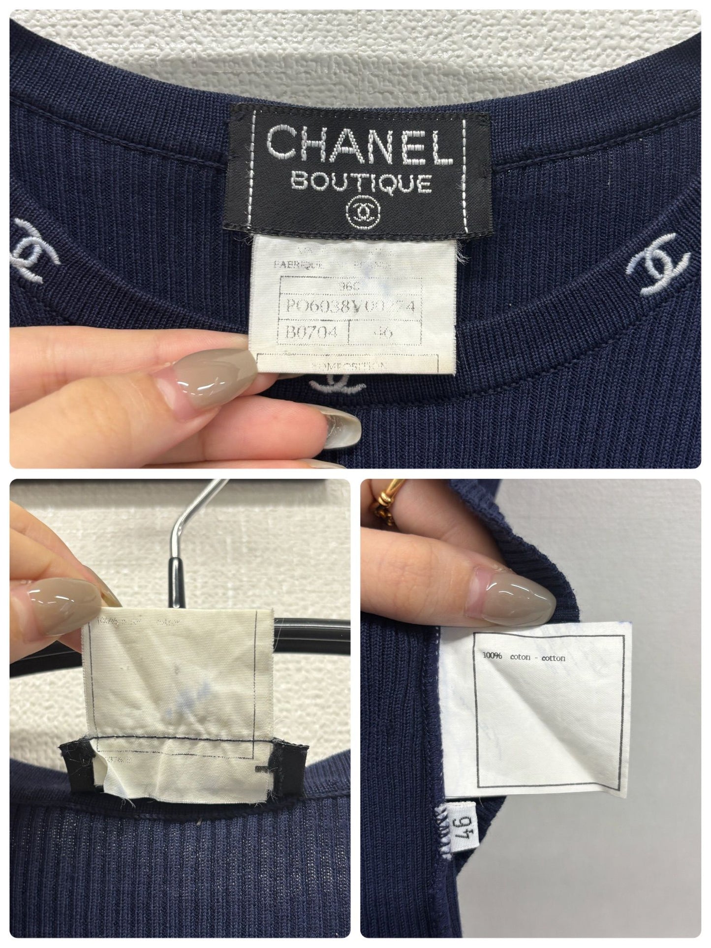 Chanel Navy CC logo on Trim Tshirt from 96C FR 46