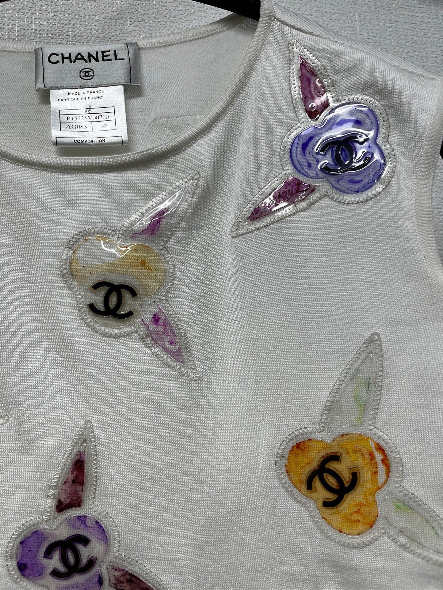 Chanel White CC logo tank top 00S Fr 38
