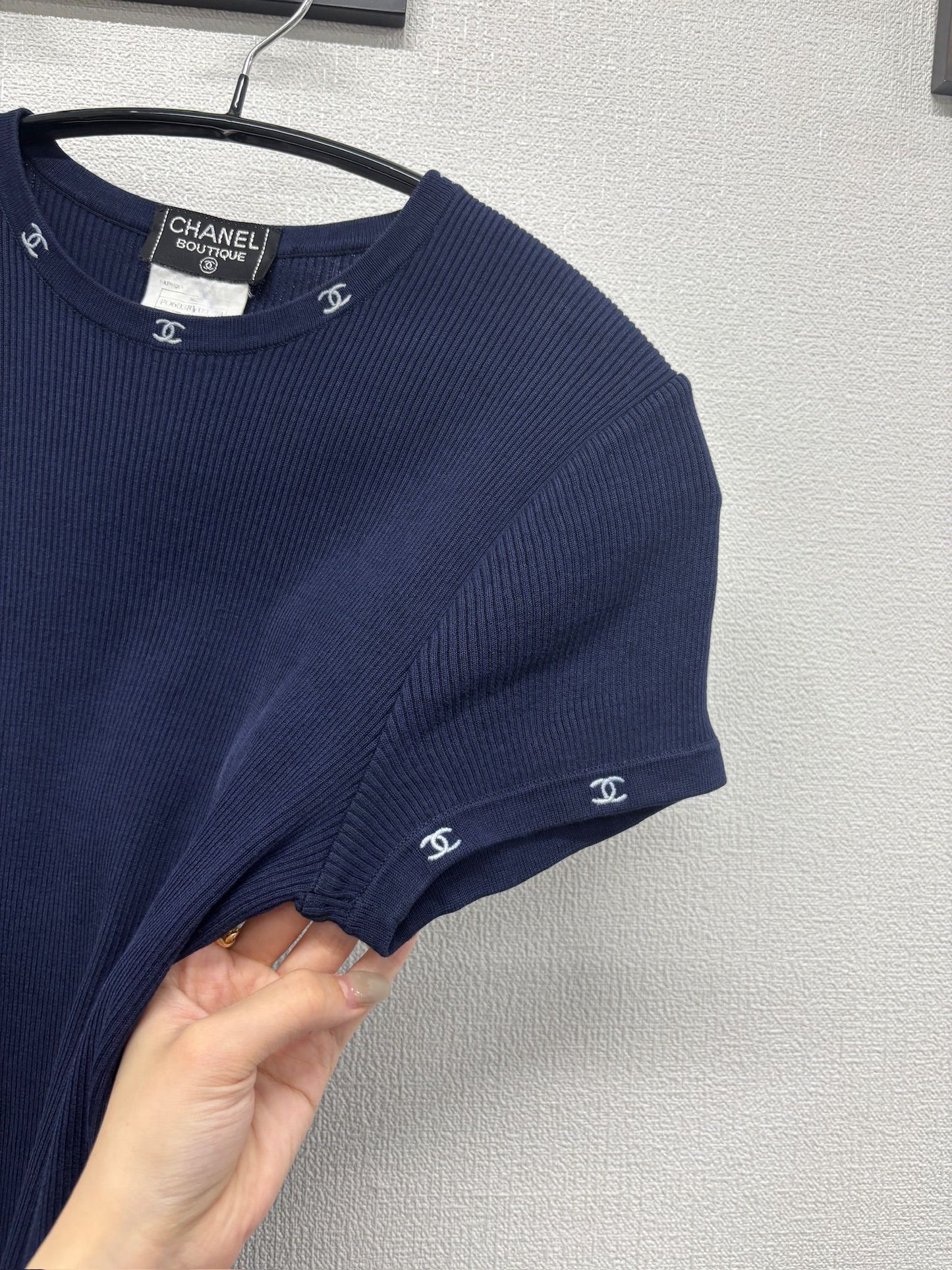 Chanel Navy CC logo on Trim Tshirt from 96C FR 46