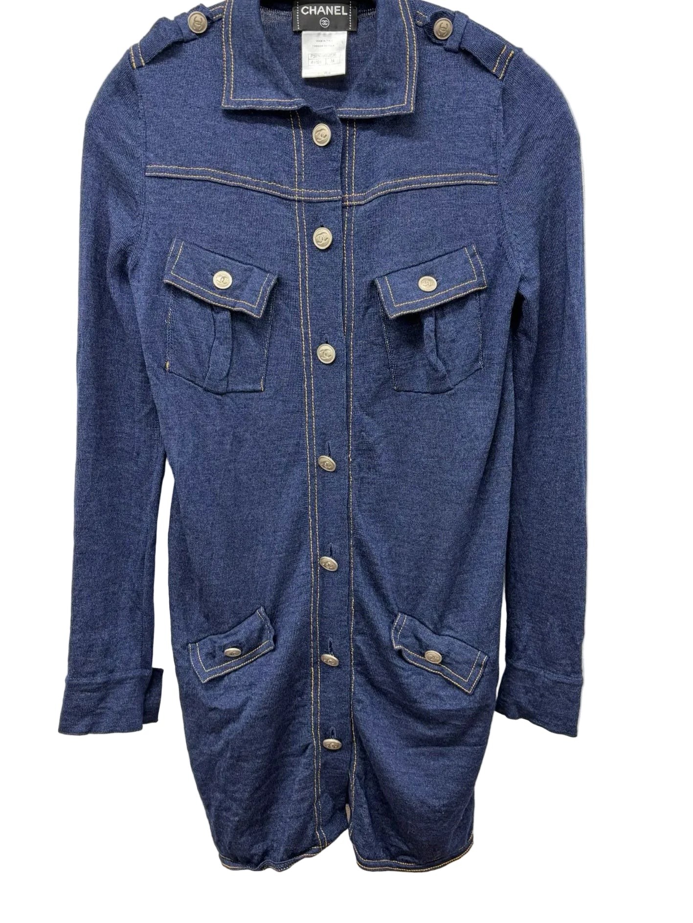 Chanel Blue "Denim"  Cardigan Tunic Dress  FR 34