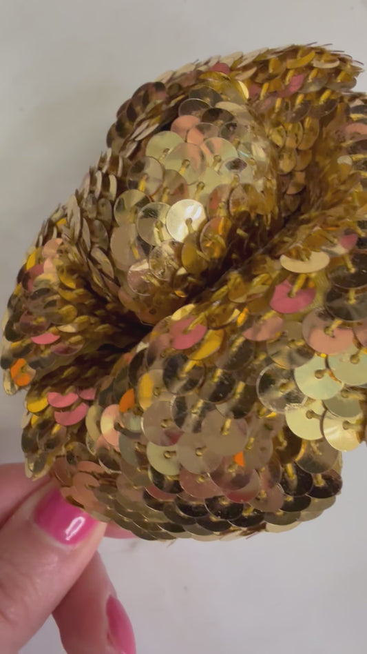 Chanel sequin gold camellia brooch in large size from the 80s